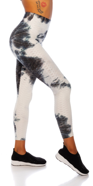 Trendy hoge taille leggings met watercolor-print cremewit